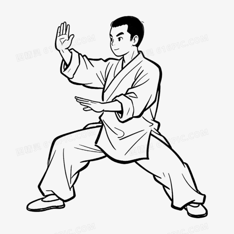 男子太极拳手绘线稿免抠元素