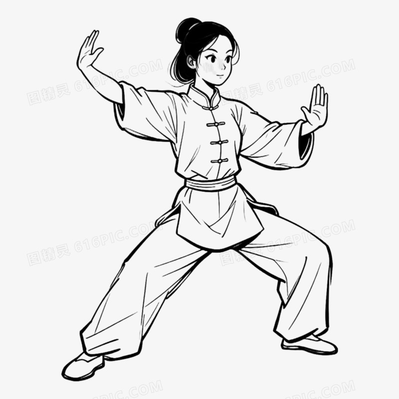 女子太极拳手绘线稿免抠元素