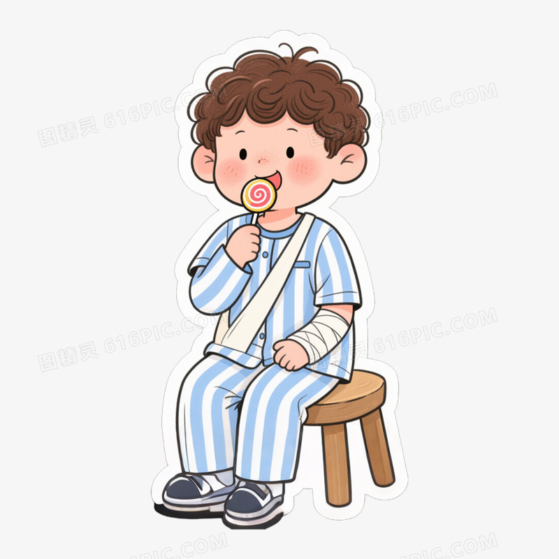 卡通手绘小朋友骨折免抠元素