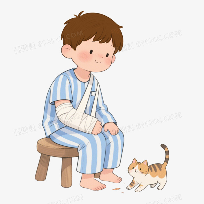 卡通手绘小朋友骨折免抠元素
