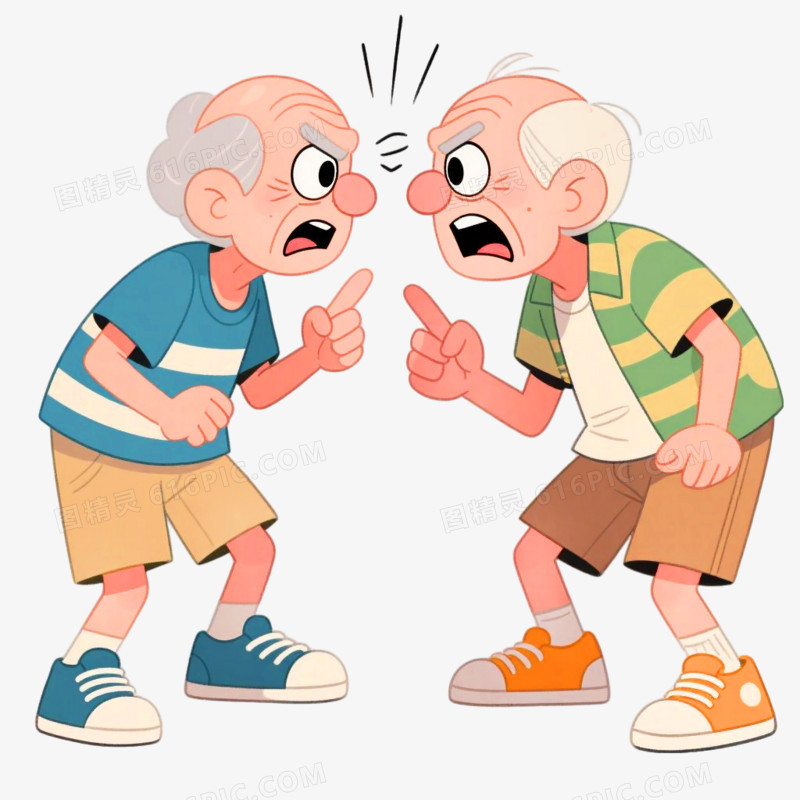 手绘插画风格两个老人吵架免抠元素