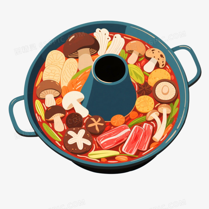 手绘插画风格云南特色美食野生菌火锅免抠元素