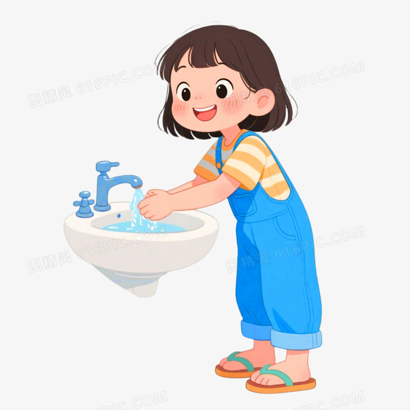 手绘插画风格勤洗手免抠元素