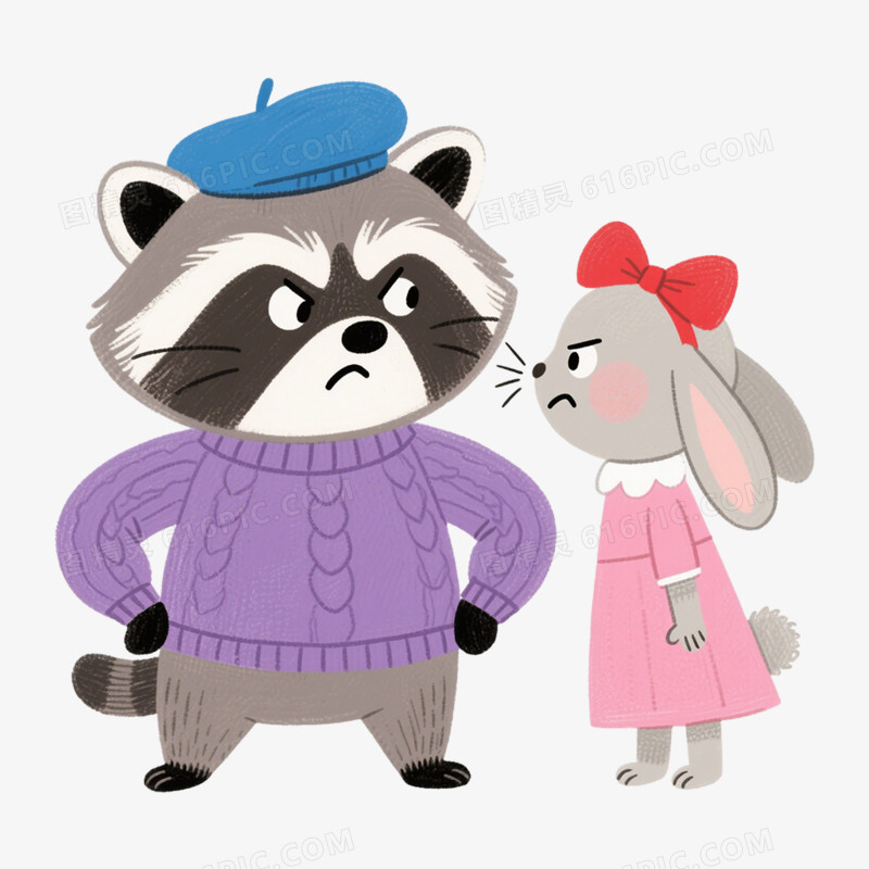 卡通手绘小动物吵架免抠元素