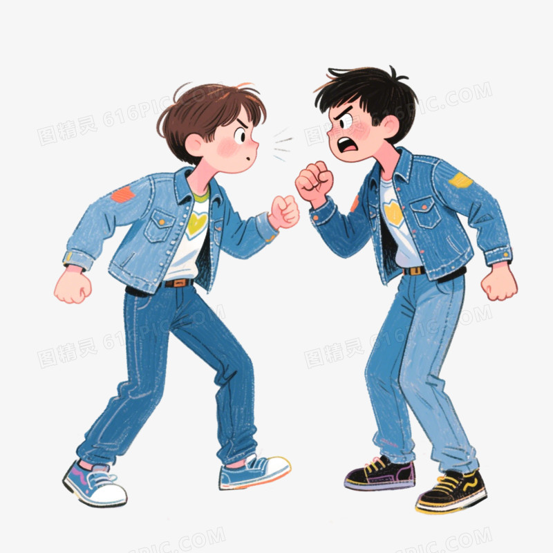 手绘卡通小伙伴同学同伴吵架免抠元素