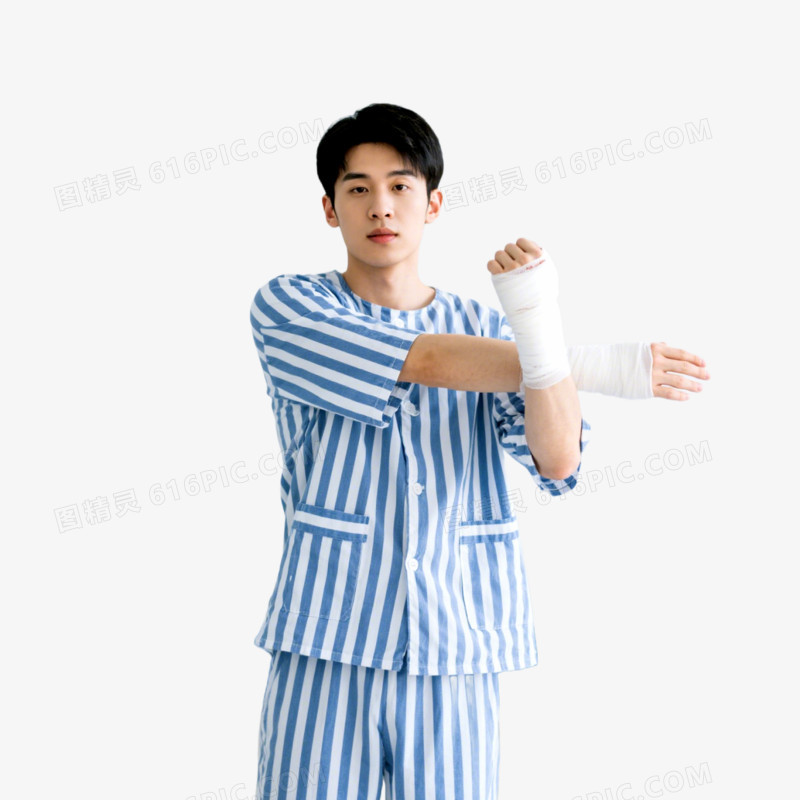 手绘卡通穿病号服的病人免抠元素