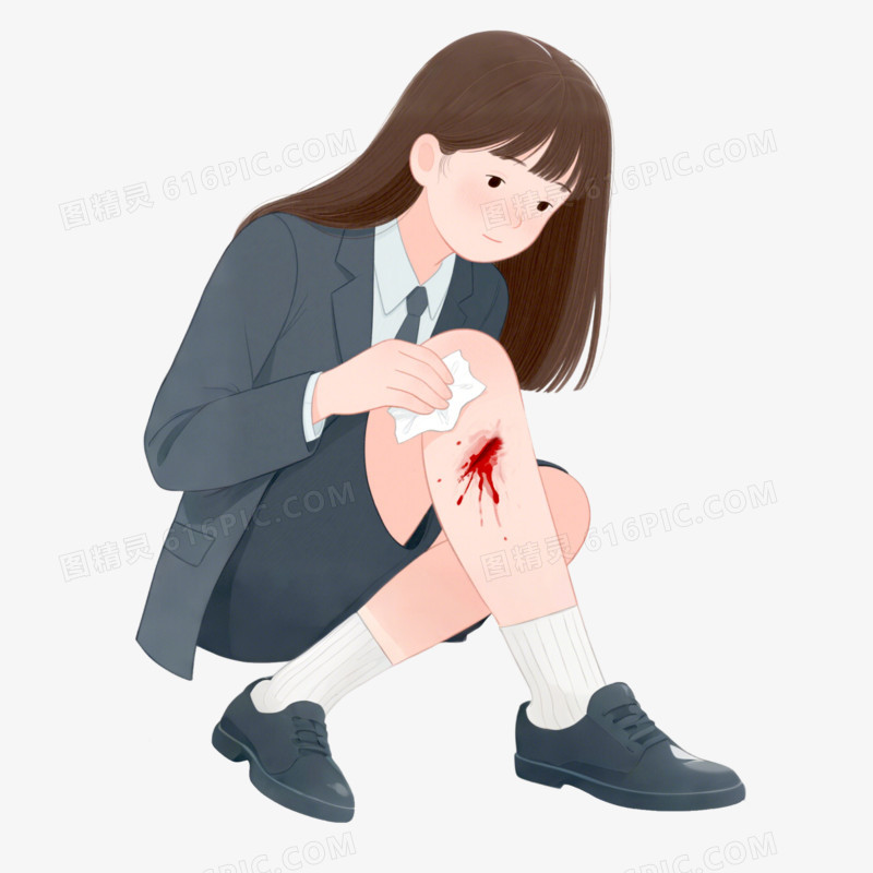手绘卡通小孩腿部受伤免抠元素