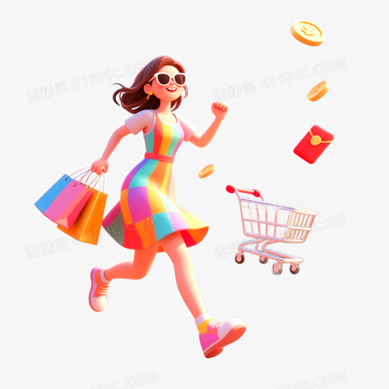 3D立体电商人物购物免抠元素