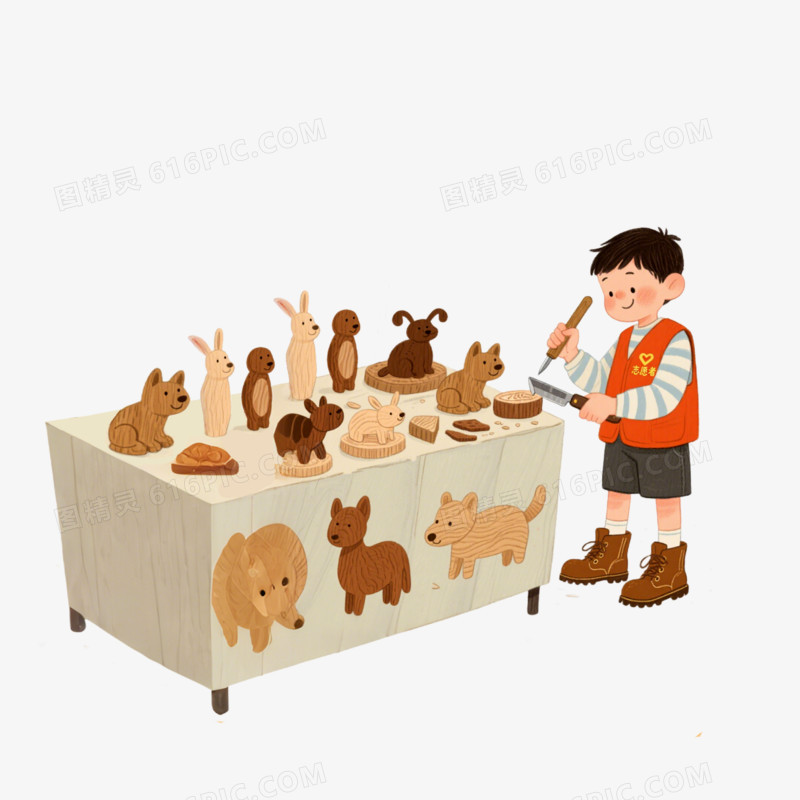 手绘卡通爱心义卖场景免抠元素