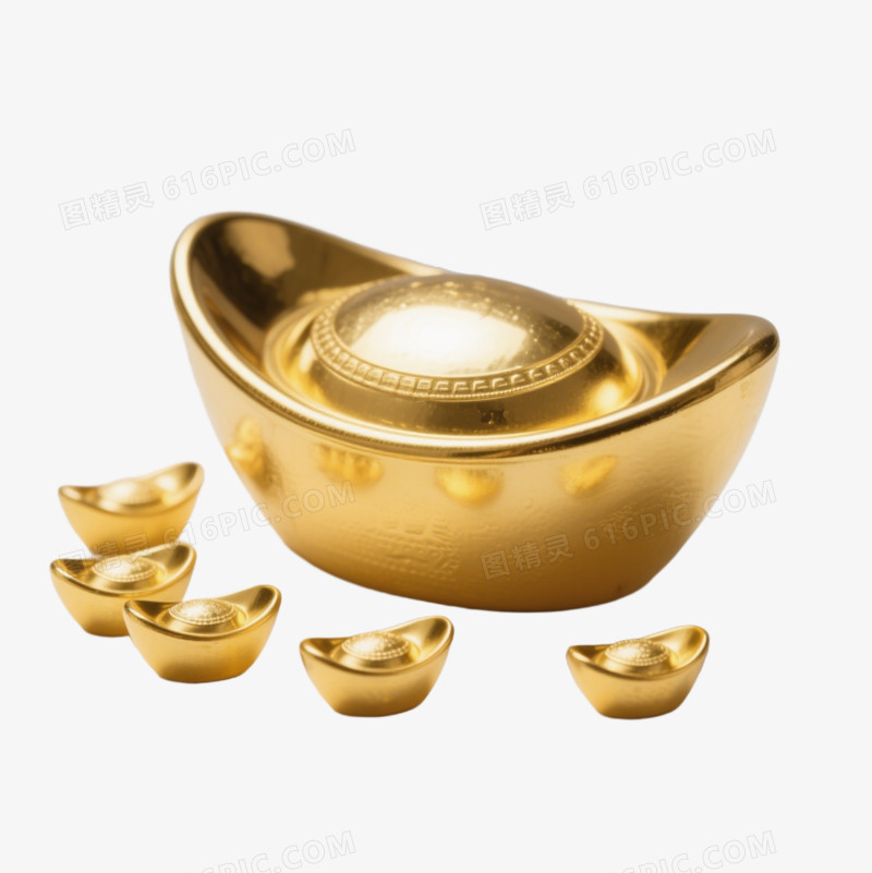 摄影一个大金元宝和一堆小金元宝免抠元素