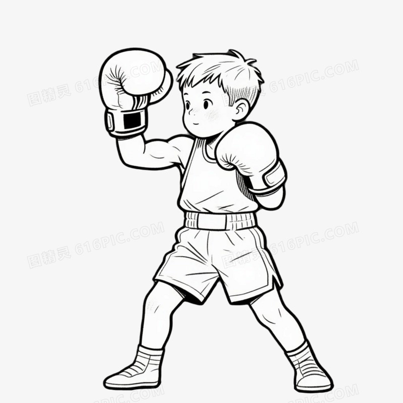 卡通手绘插画拳击线稿免抠元素