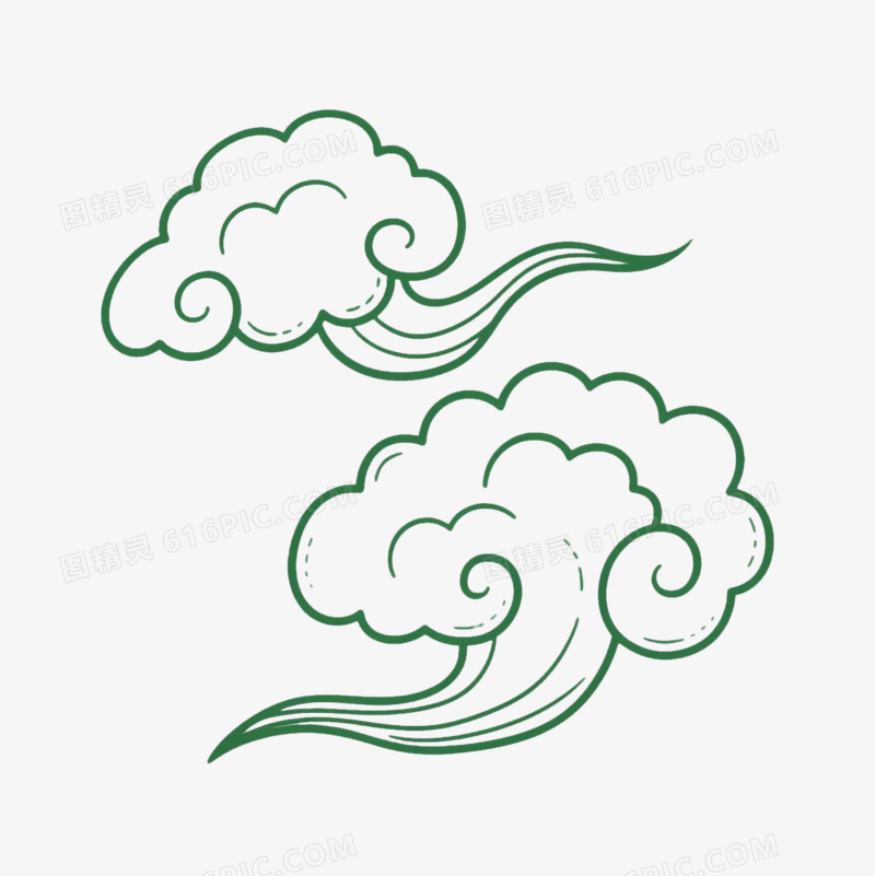 手绘卡通祥云云朵线稿免抠元素