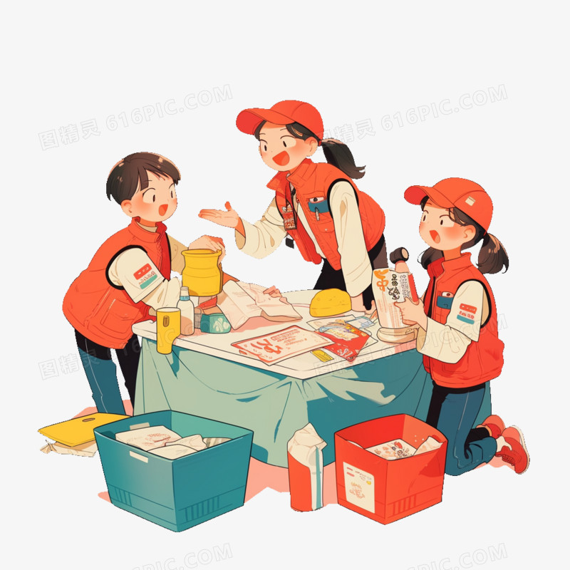 卡通志愿者在爱心义卖免抠元素