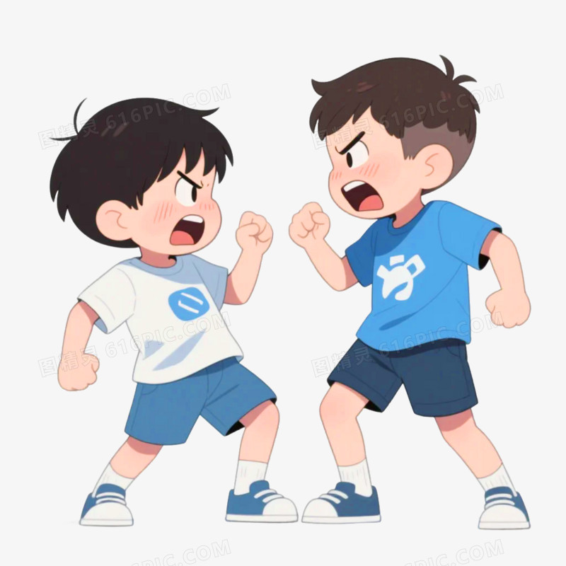 卡通插画风儿童吵架争吵免抠元素