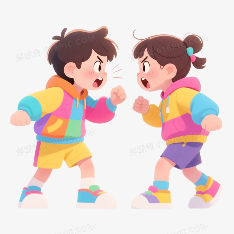 卡通插画风儿童吵架争吵免抠元素