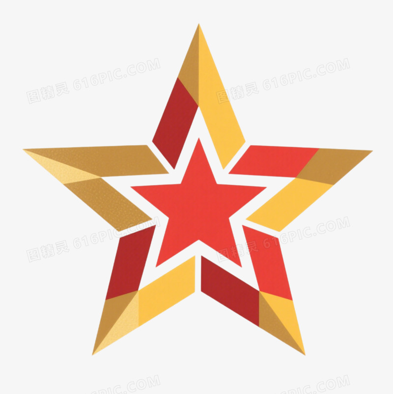 卡通金色红色五角星中有一个红色五角星免抠元素