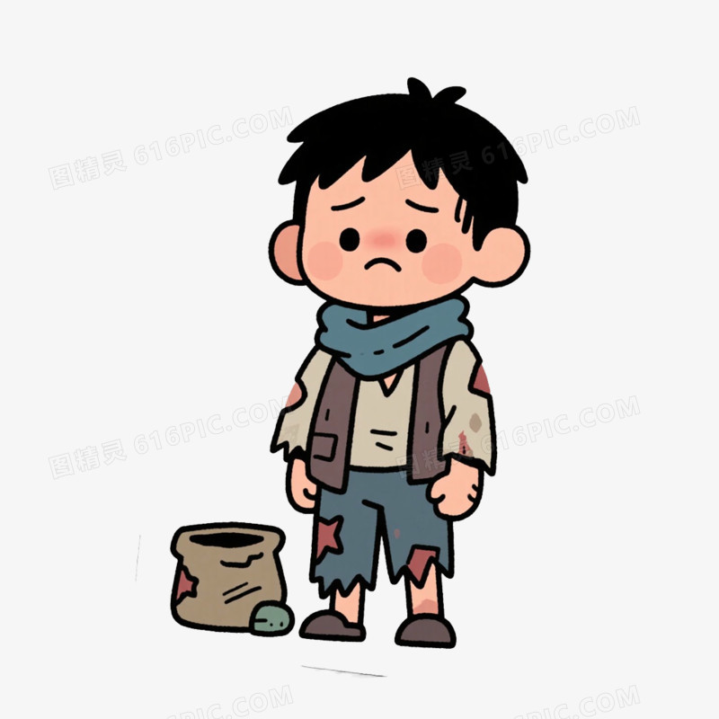 手绘卡通乞丐免抠元素