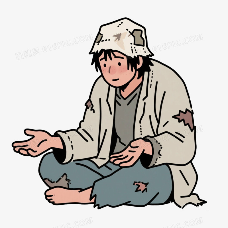 手绘卡通乞丐免抠元素