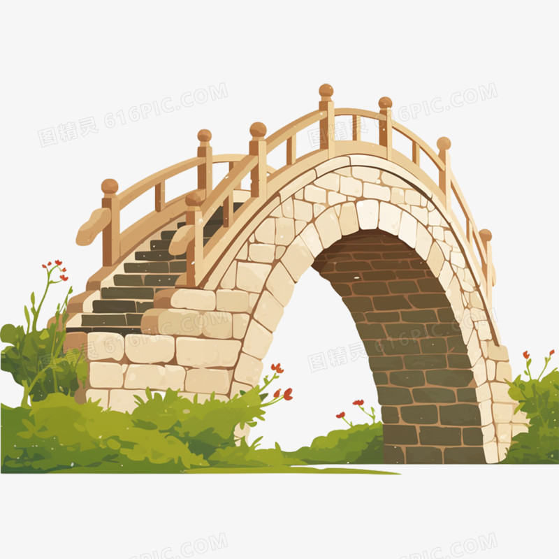卡通手绘石头拱桥免抠元素