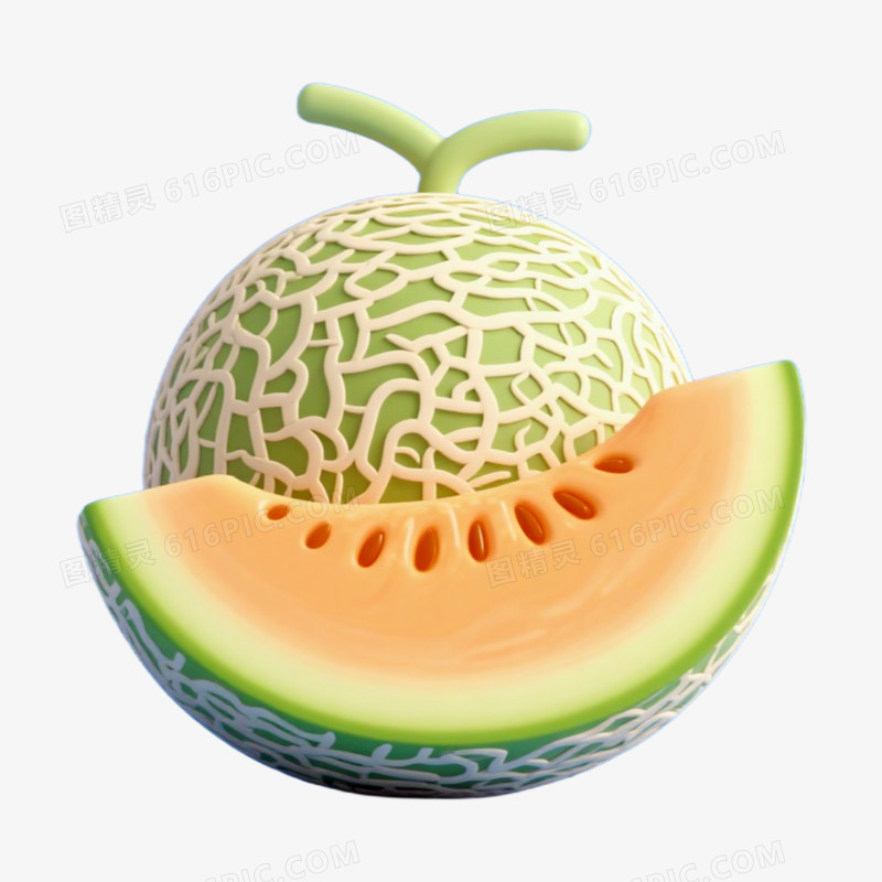 哈密瓜夏天水果3D立体免抠元素