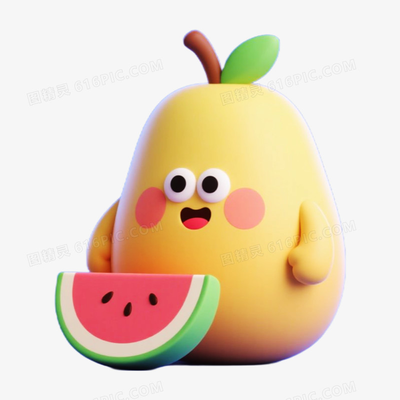 梨子西瓜囊夏天水果3D立体免抠元素