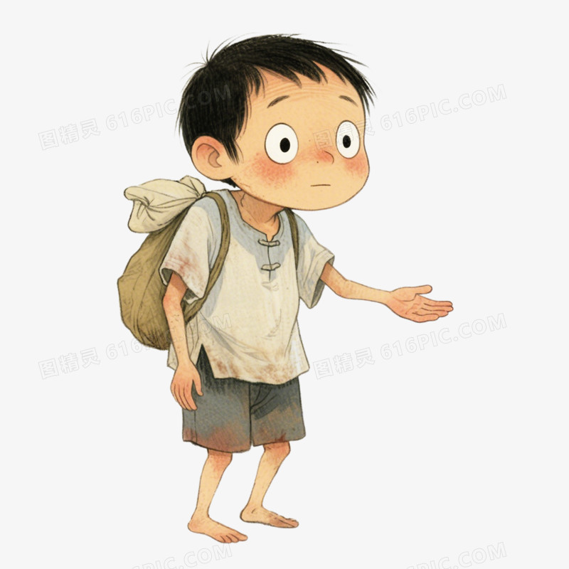 手绘卡通风格乞丐要饭的叫花子穷鬼乞讨免抠元素
