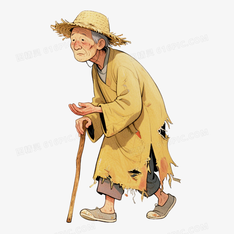 手绘卡通风格乞丐要饭的叫花子穷鬼乞讨免抠元素