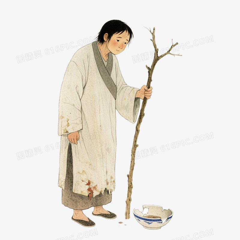 手绘卡通风格乞丐要饭的叫花子穷鬼乞讨免抠元素