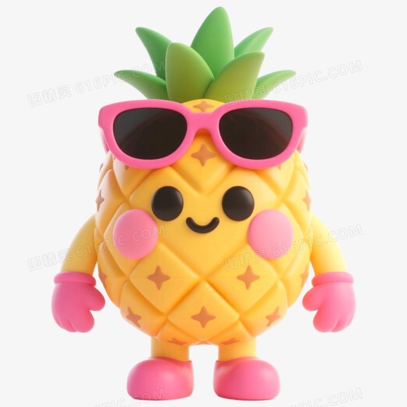 3D立体夏日水果凤梨免抠元素