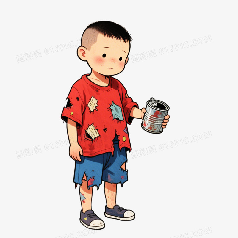 手绘卡通风格乞丐要饭的叫花子穷鬼乞讨免抠元素