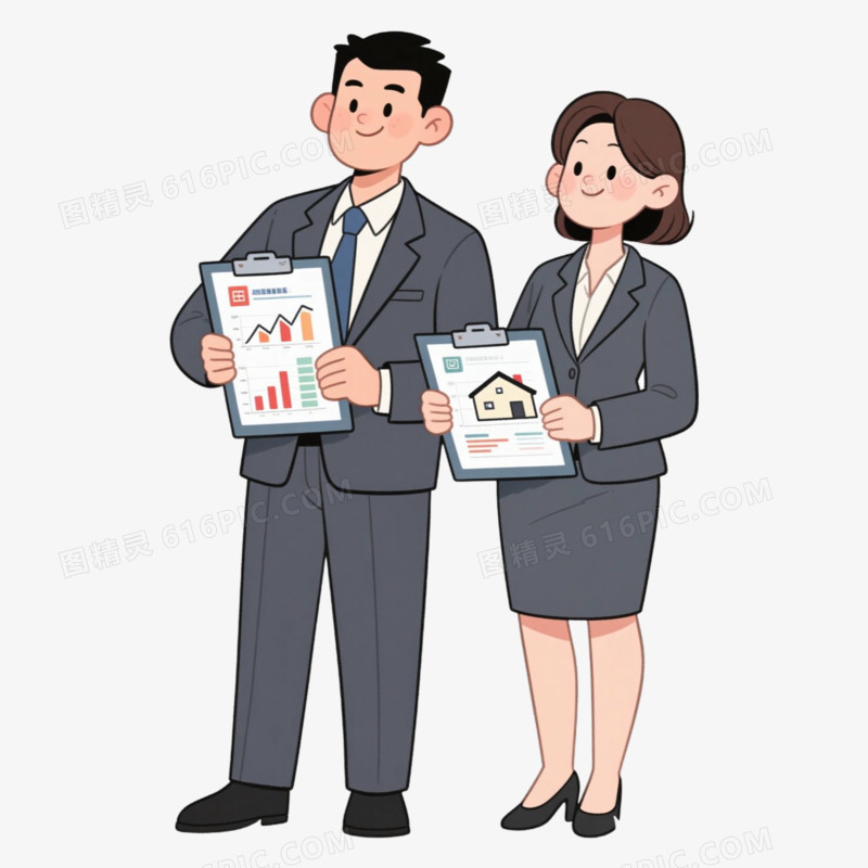 房产中介人物拿着业绩表免抠元素