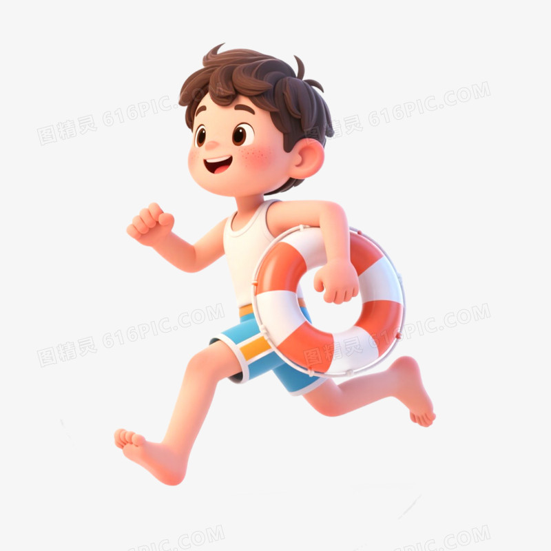 3D立体人物欢快奔跑免抠元素
