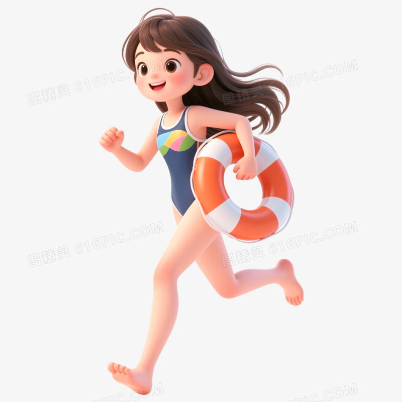 3D立体人物欢快奔跑免抠元素
