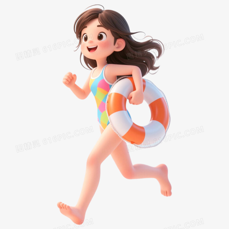 3D立体人物欢快奔跑免抠元素