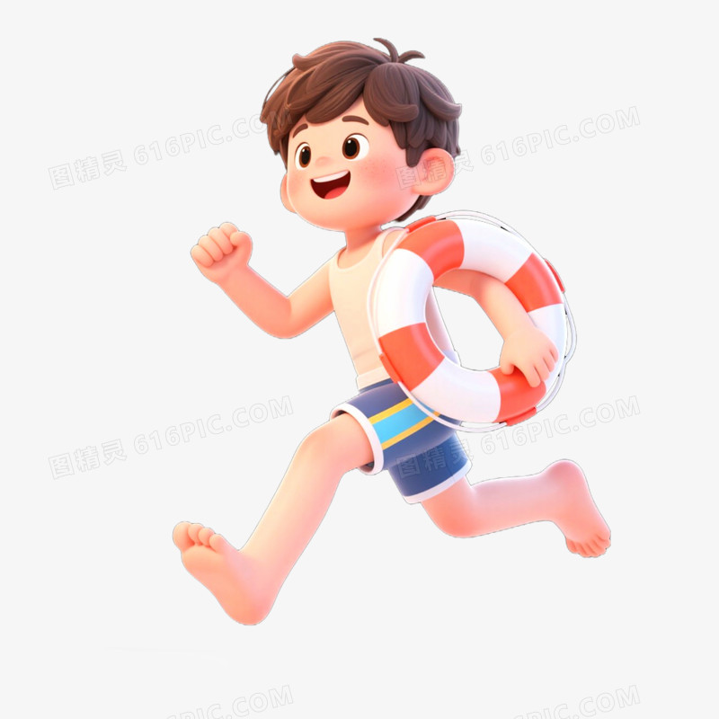 3D立体人物欢快奔跑免抠元素