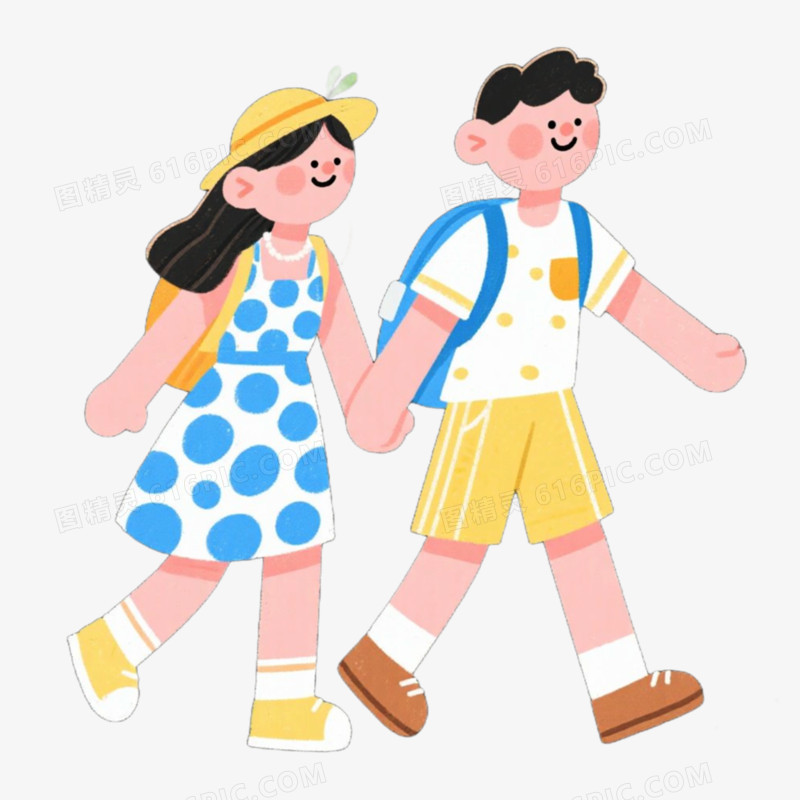 手拉手旅游情侣免抠元素