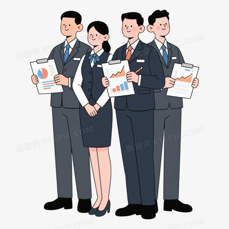 房产团队人物拿着业绩表免抠元素