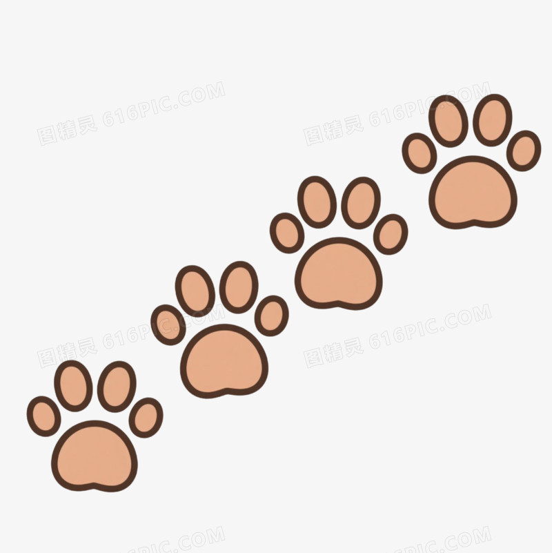 卡通一排棕色猫爪印免抠元素