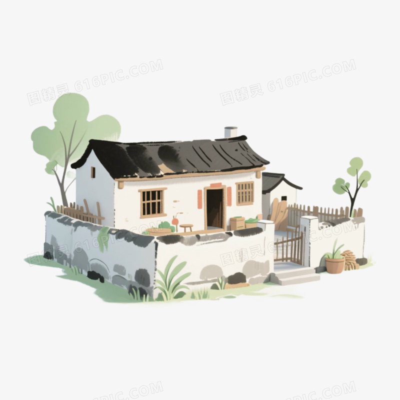 水墨风农村农家小院免抠元素