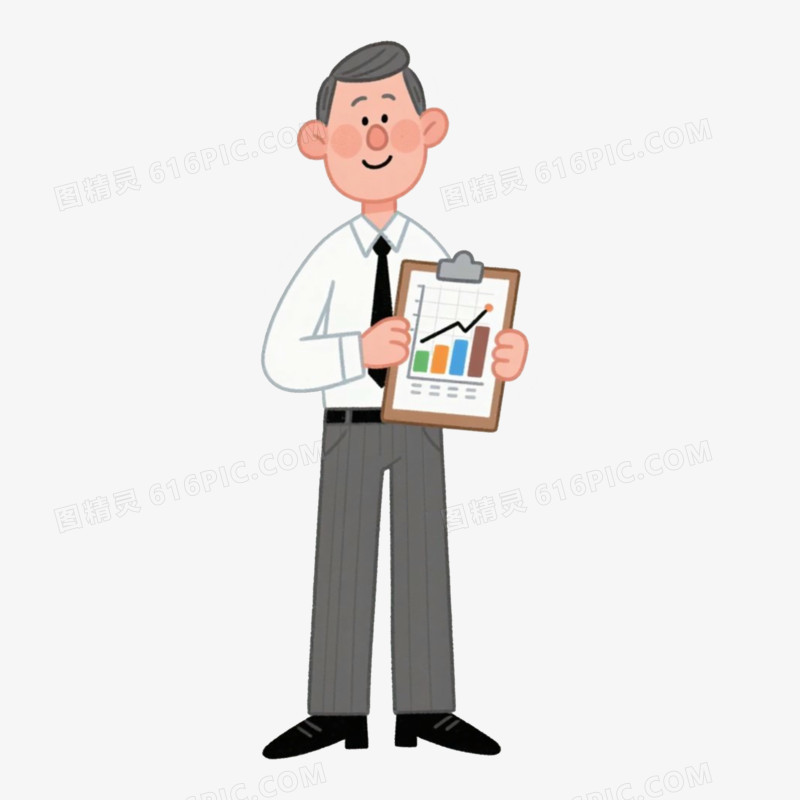 中年男子人物拿着业绩表免抠元素