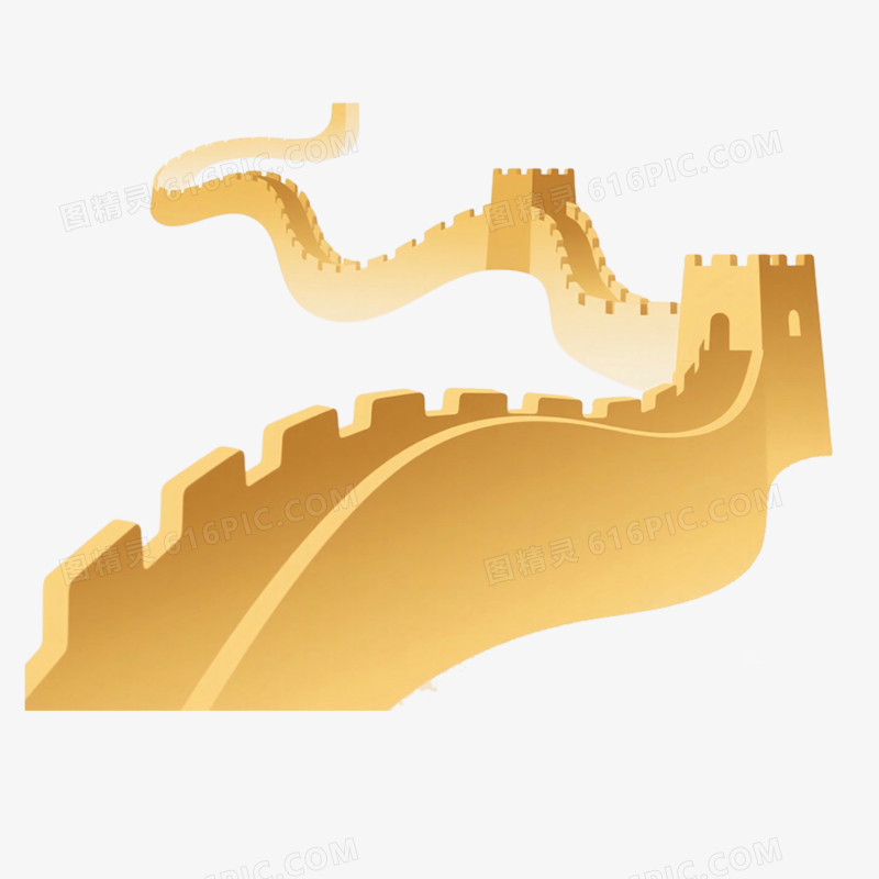 矢量插画金色渐变长城免抠元素