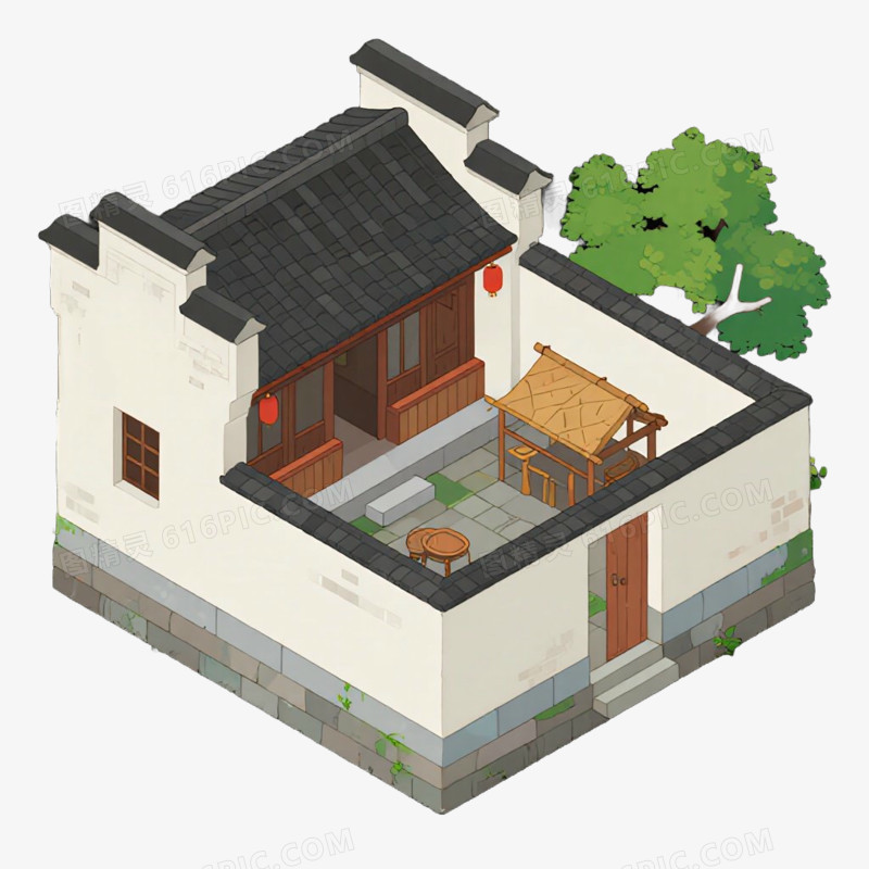 中式庭院风景免抠元素