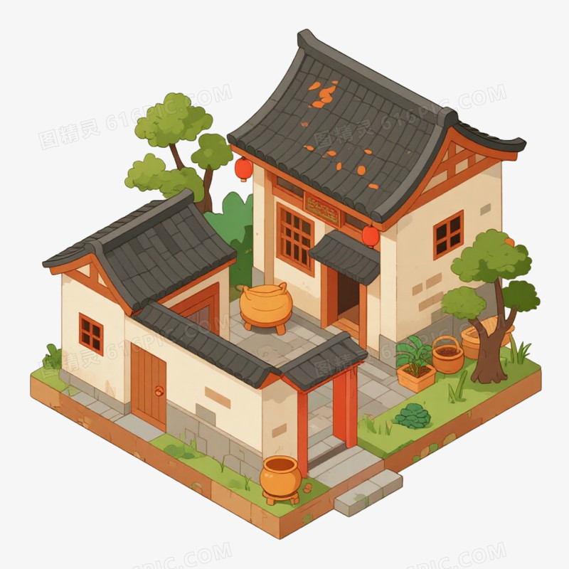 中式庭院风景免抠元素