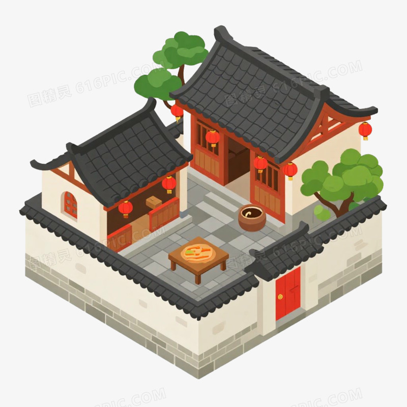 中式庭院风景免抠元素