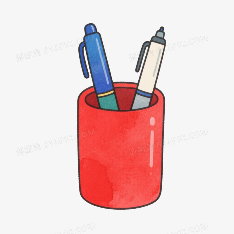 卡通插画风办公用品文具笔筒免抠元素
