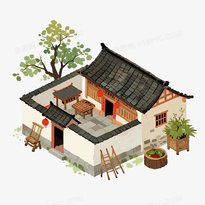 中式庭院风景免抠元素