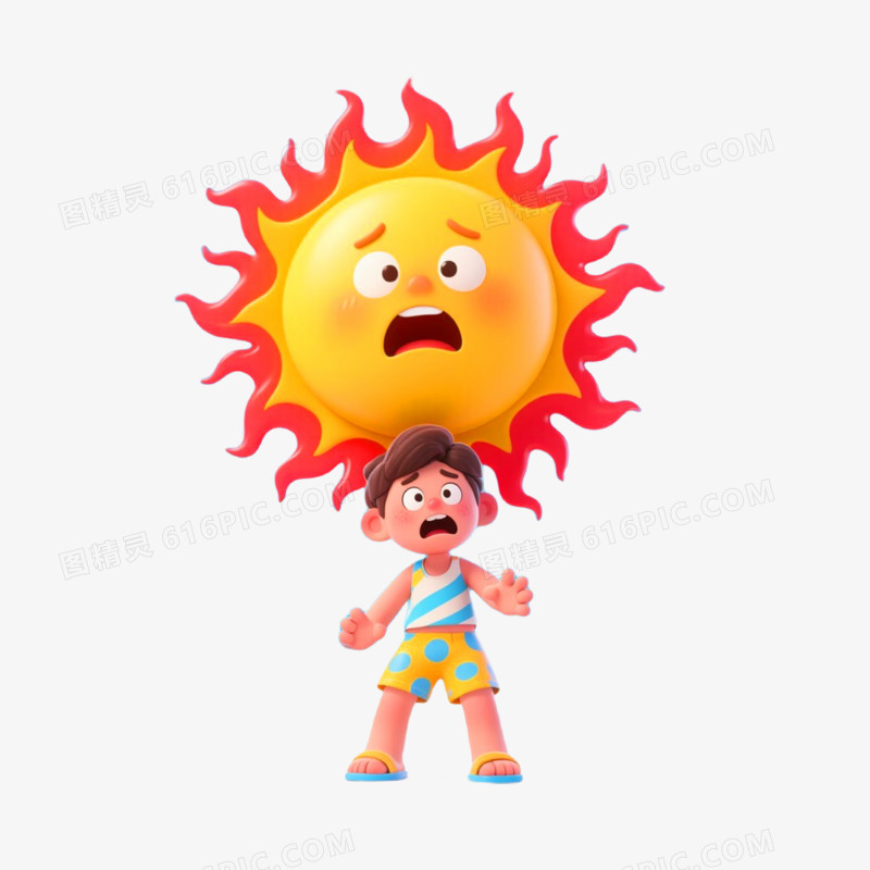 手绘插画风格高温预警免抠元素