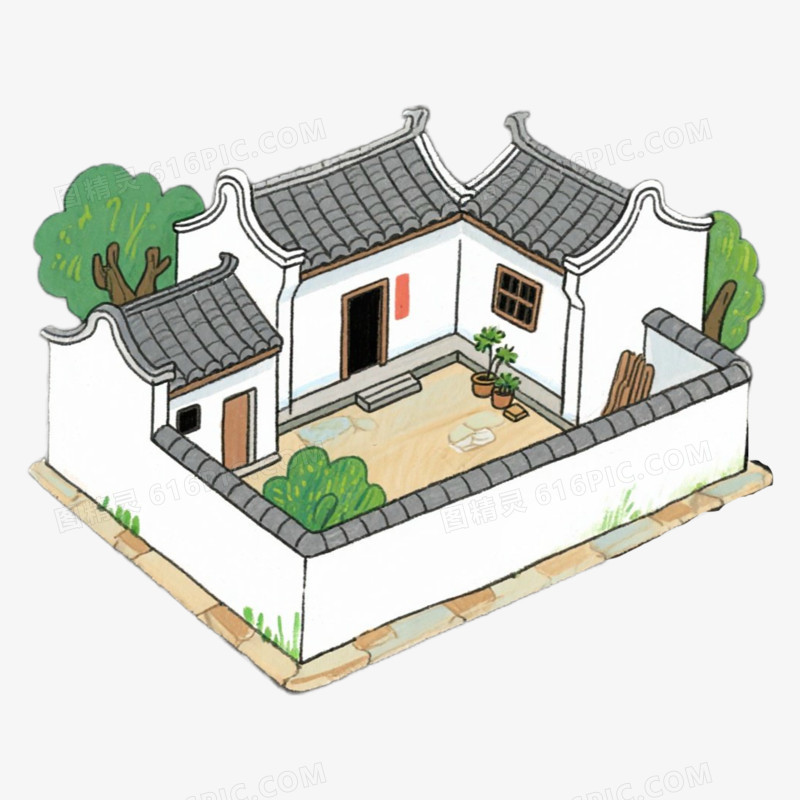 静谧的小院农家小院免抠元素