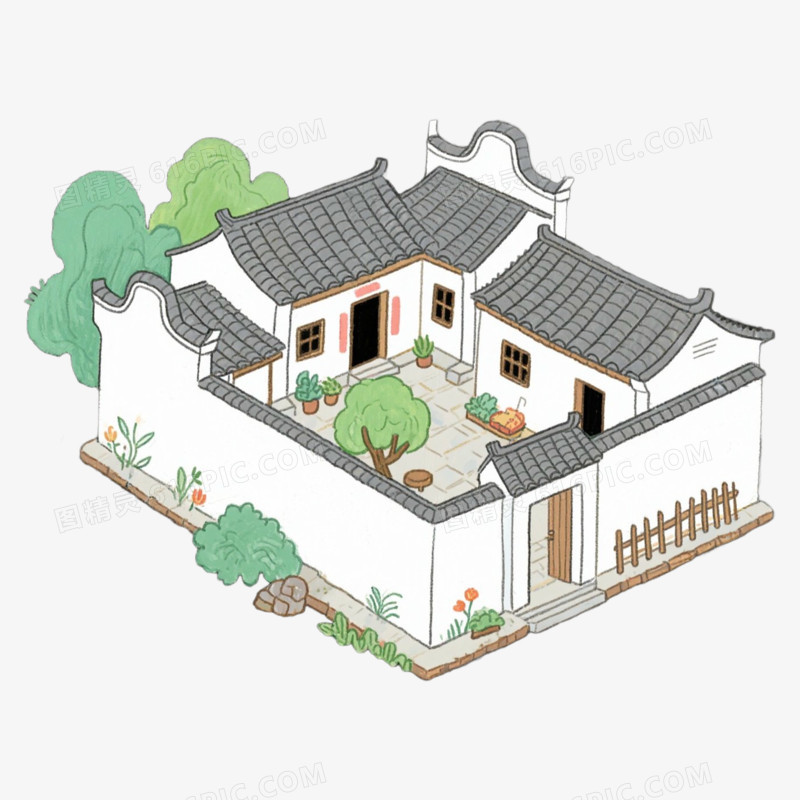 乡间小屋农家小院免抠元素