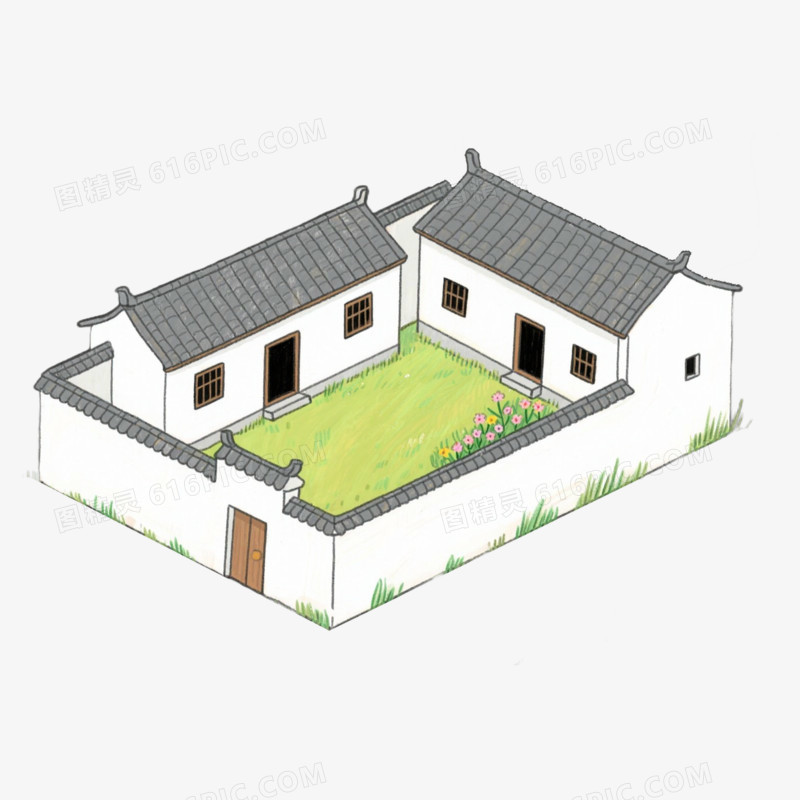 庭院侧影农家小院免抠元素